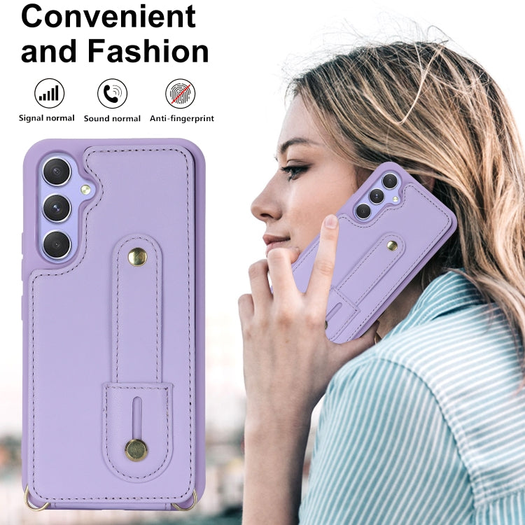 For Samsung Galaxy A35 5G Wristband Vertical Flip Wallet Back Cover Phone Case with Long Lanyard