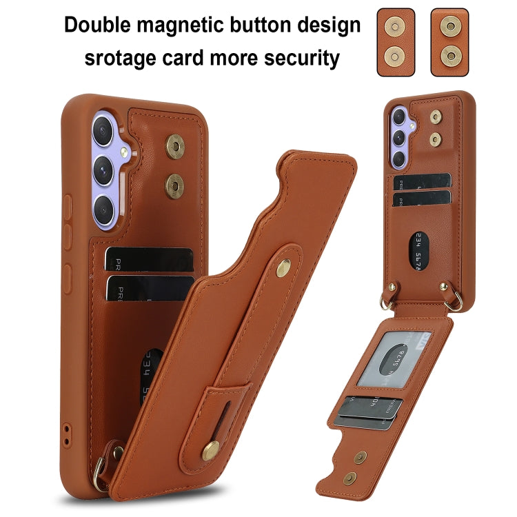 For Samsung Galaxy A35 5G Wristband Vertical Flip Wallet Back Cover Phone Case with Long Lanyard