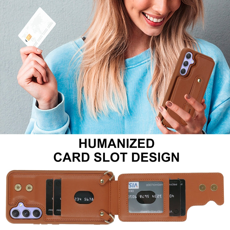 For Samsung Galaxy A35 5G Wristband Vertical Flip Wallet Back Cover Phone Case with Long Lanyard