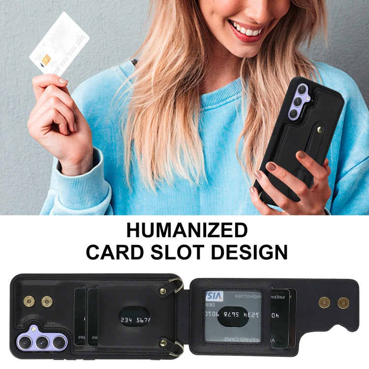 For Samsung Galaxy A15 Wristband Vertical Flip Wallet Back Cover Phone Case with Long Lanyard