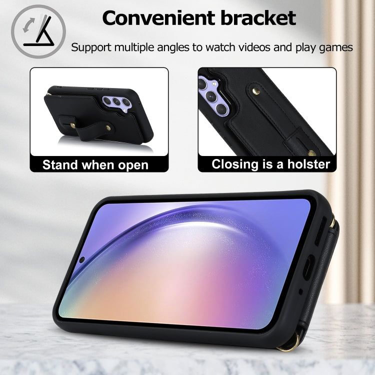For Samsung Galaxy A15 Wristband Vertical Flip Wallet Back Cover Phone Case with Long Lanyard