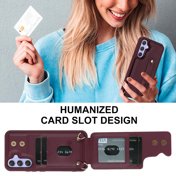 For Samsung Galaxy A15 Wristband Vertical Flip Wallet Back Cover Phone Case with Long Lanyard
