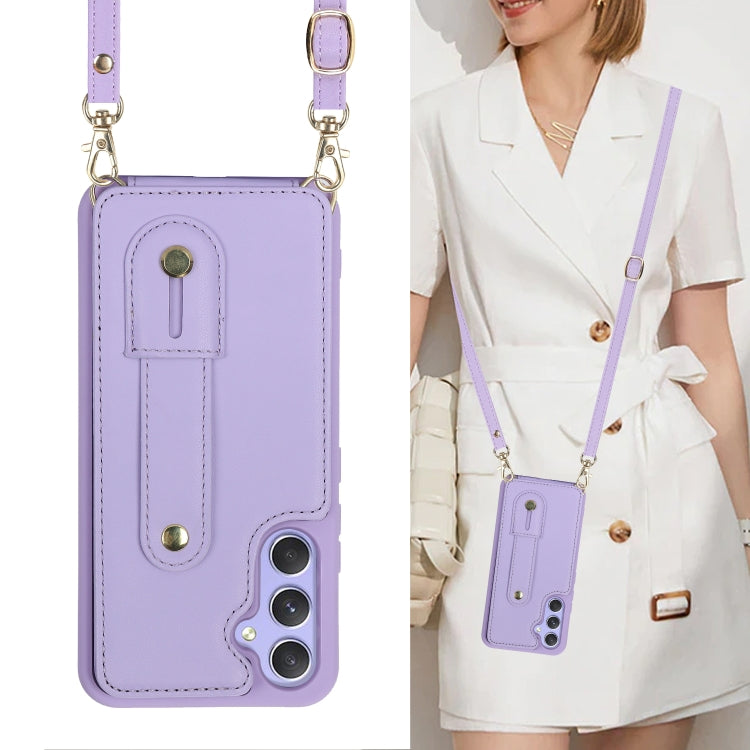 For Samsung Galaxy A15 Wristband Vertical Flip Wallet Back Cover Phone Case with Long Lanyard