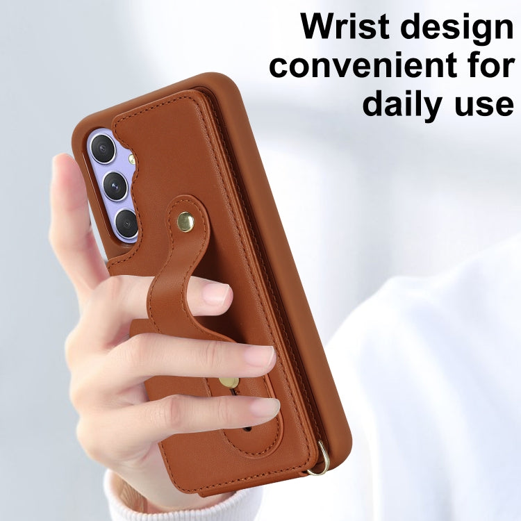 For Samsung Galaxy A15 Wristband Vertical Flip Wallet Back Cover Phone Case with Long Lanyard