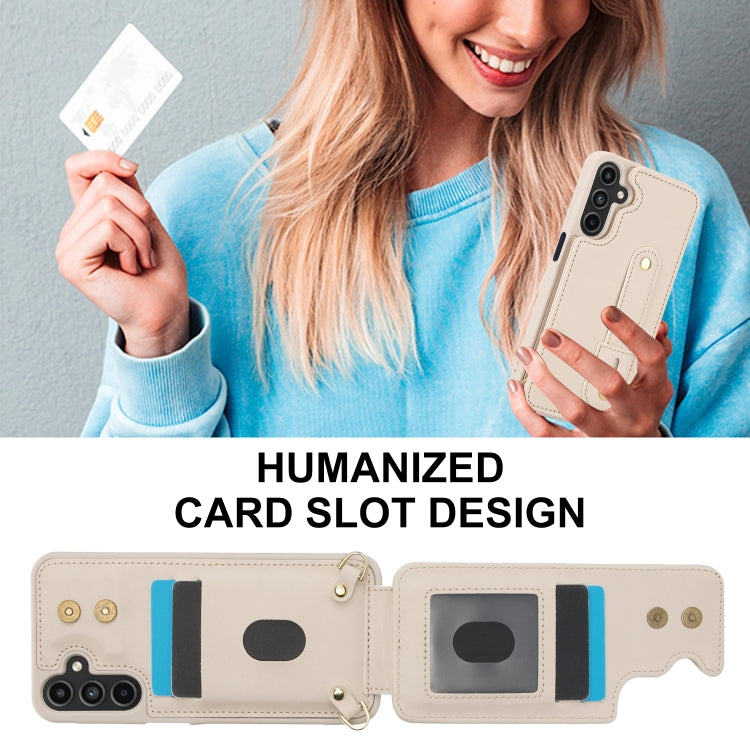 For Samsung Galaxy A15 Wristband Vertical Flip Wallet Back Cover Phone Case with Long Lanyard
