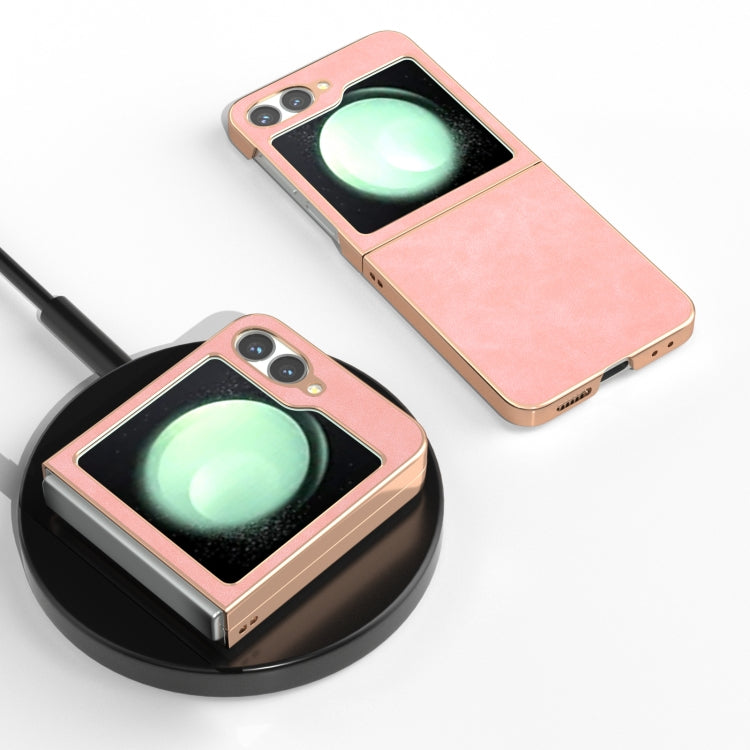 For Samsung Galaxy Z Flip6 / Flip7 FE Electroplated Frame PU Leather Full Coverage Phone Case
