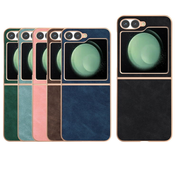 For Samsung Galaxy Z Flip6 / Flip7 FE Electroplated Frame PU Leather Full Coverage Phone Case
