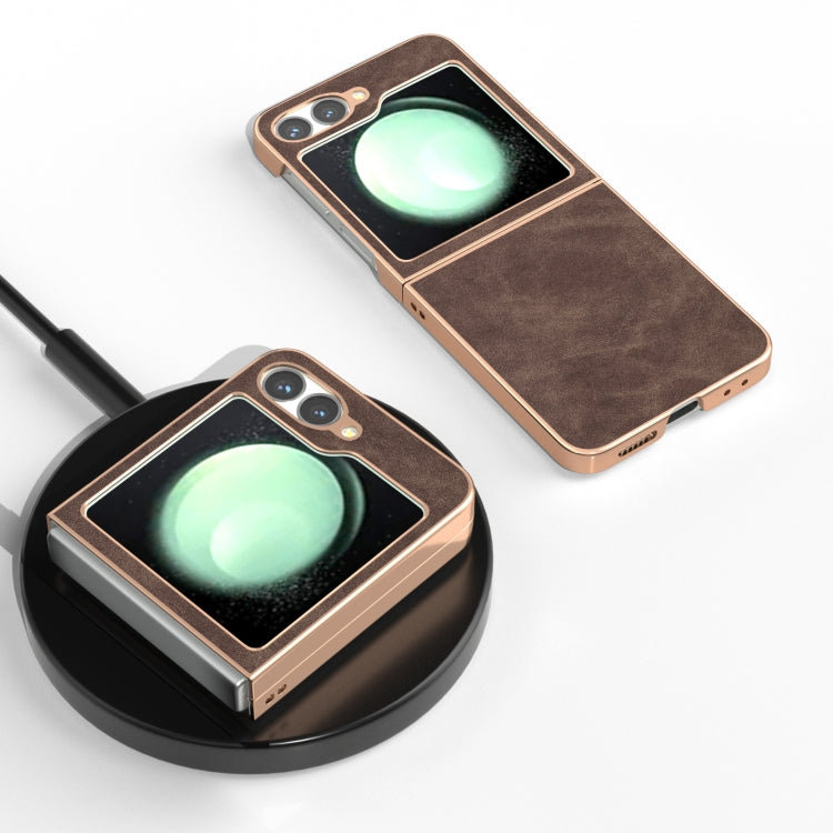 For Samsung Galaxy Z Flip6 / Flip7 FE Electroplated Frame PU Leather Full Coverage Phone Case
