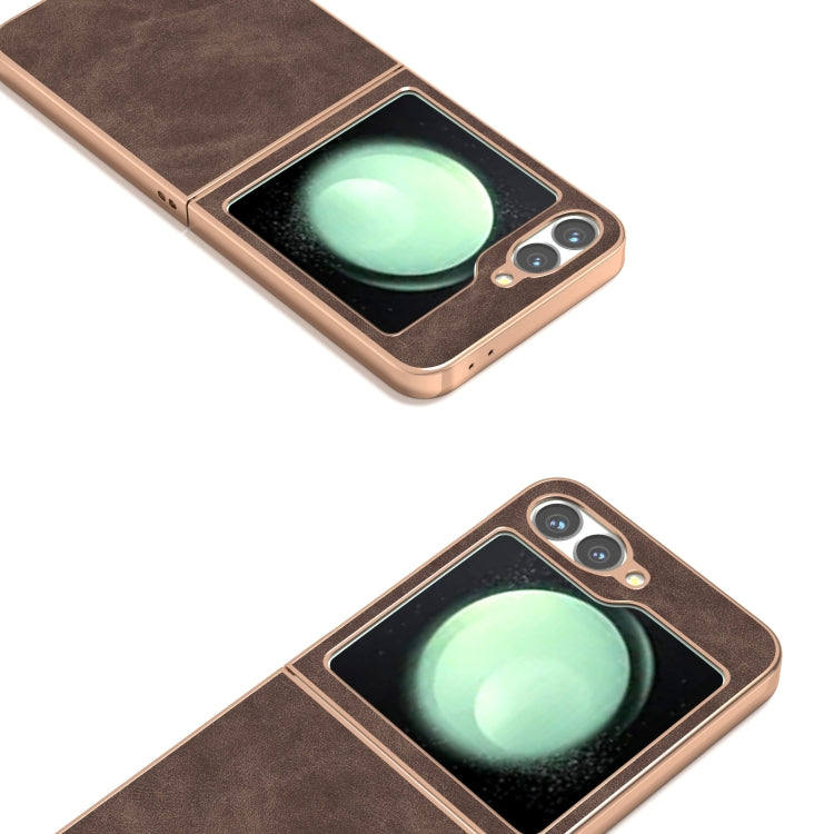 For Samsung Galaxy Z Flip6 / Flip7 FE Electroplated Frame PU Leather Full Coverage Phone Case