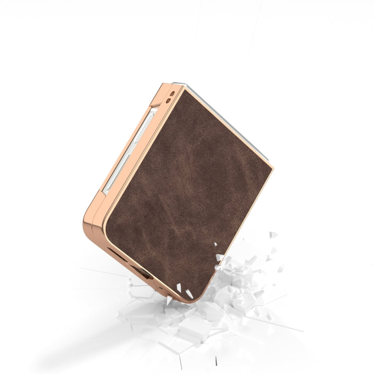 For Samsung Galaxy Z Flip6 / Flip7 FE Electroplated Frame PU Leather Full Coverage Phone Case