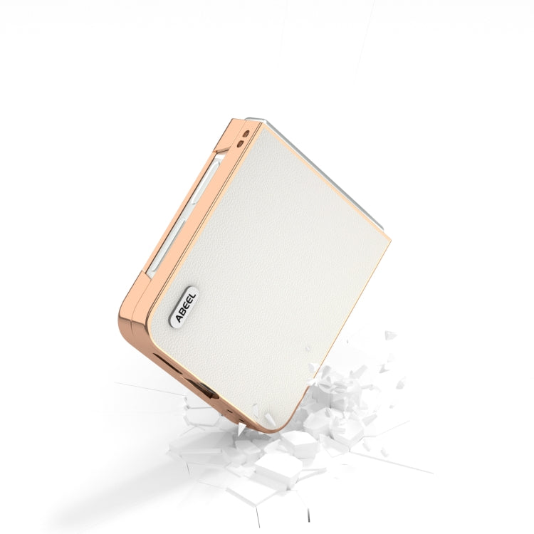 For Samsung Galaxy Z Flip6 / Flip7 FE ABEEL Electroplated Frame Genuine Leather Elegant Phone Case
