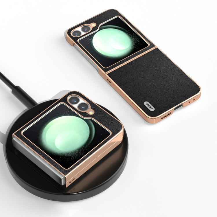For Samsung Galaxy Z Flip6 / Flip7 FE ABEEL Electroplated Frame Genuine Leather Elegant Phone Case