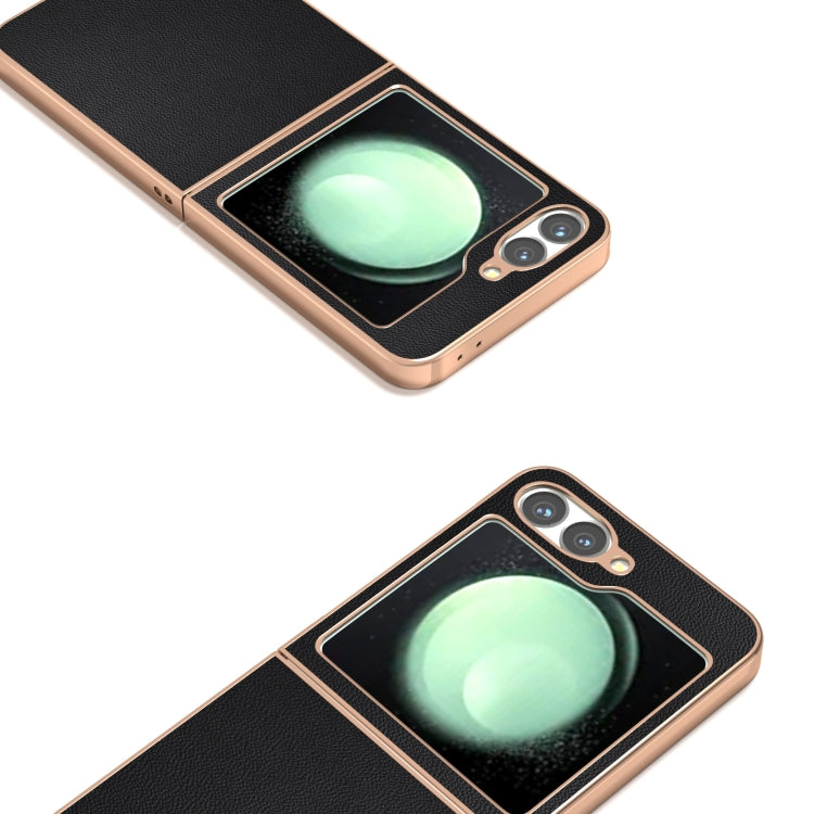 For Samsung Galaxy Z Flip6 / Flip7 FE ABEEL Electroplated Frame Genuine Leather Elegant Phone Case