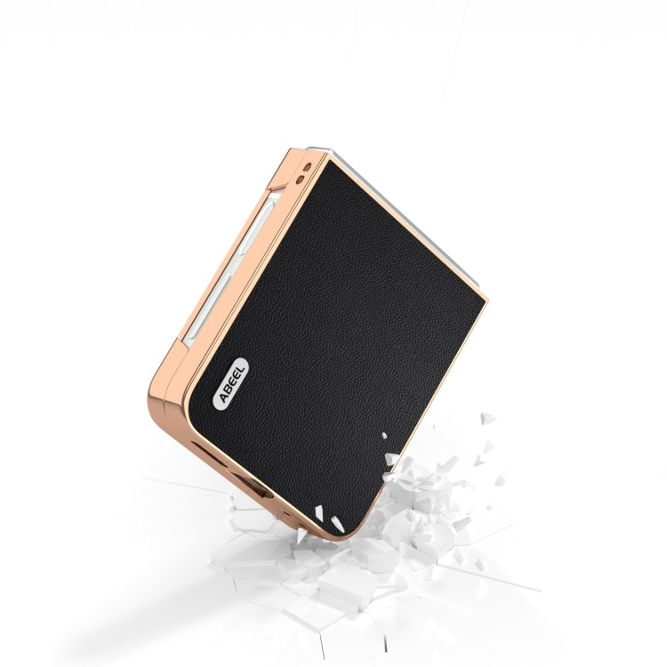 For Samsung Galaxy Z Flip6 / Flip7 FE ABEEL Electroplated Frame Genuine Leather Elegant Phone Case