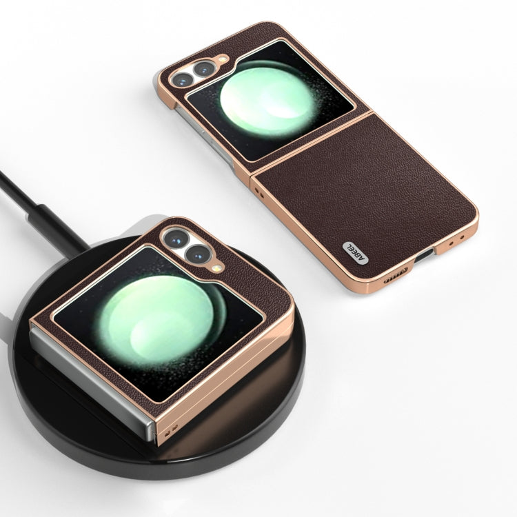 For Samsung Galaxy Z Flip6 / Flip7 FE ABEEL Electroplated Frame Genuine Leather Elegant Phone Case
