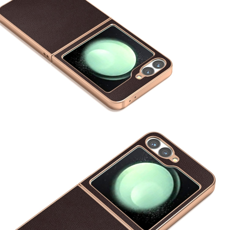 For Samsung Galaxy Z Flip6 / Flip7 FE ABEEL Electroplated Frame Genuine Leather Elegant Phone Case