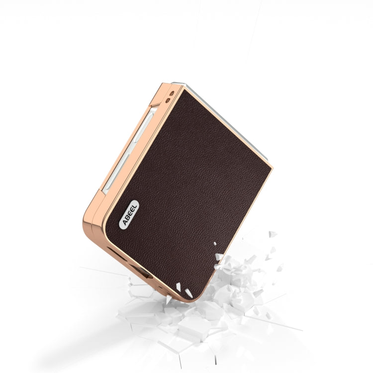 For Samsung Galaxy Z Flip6 / Flip7 FE ABEEL Electroplated Frame Genuine Leather Elegant Phone Case