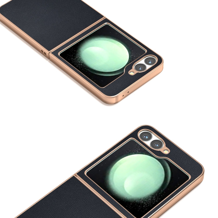 For Samsung Galaxy Z Flip6 / Flip7 FE ABEEL Electroplated Frame Genuine Leather Elegant Phone Case