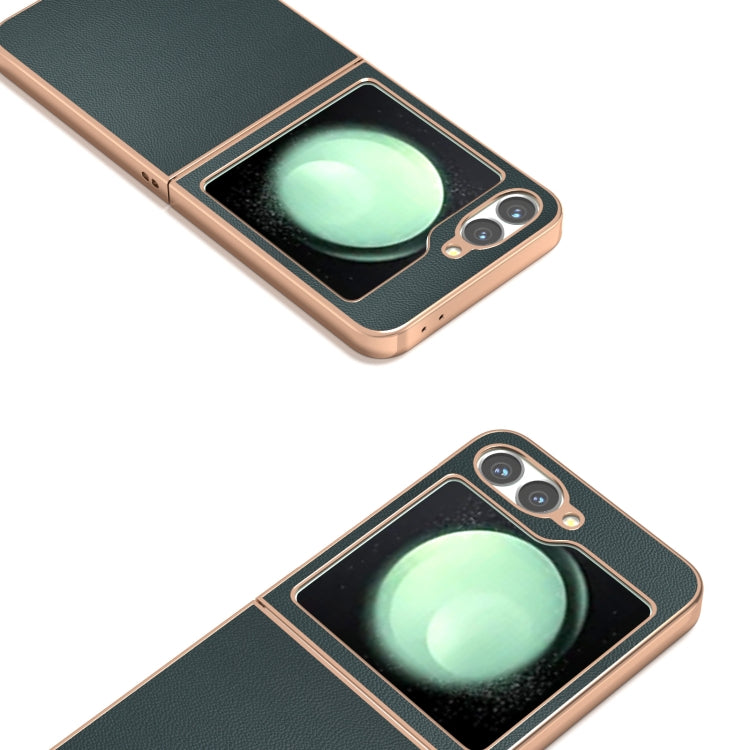 For Samsung Galaxy Z Flip6 / Flip7 FE ABEEL Electroplated Frame Genuine Leather Elegant Phone Case