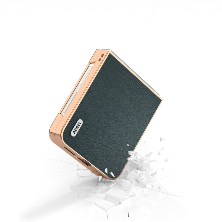 For Samsung Galaxy Z Flip6 / Flip7 FE ABEEL Electroplated Frame Genuine Leather Elegant Phone Case