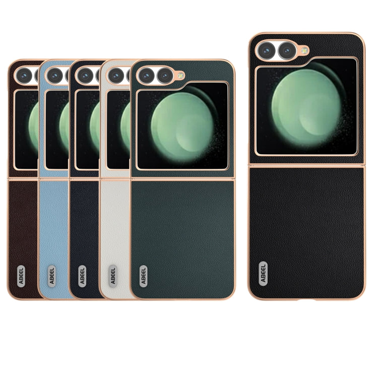 For Samsung Galaxy Z Flip6 / Flip7 FE ABEEL Electroplated Frame Genuine Leather Elegant Phone Case