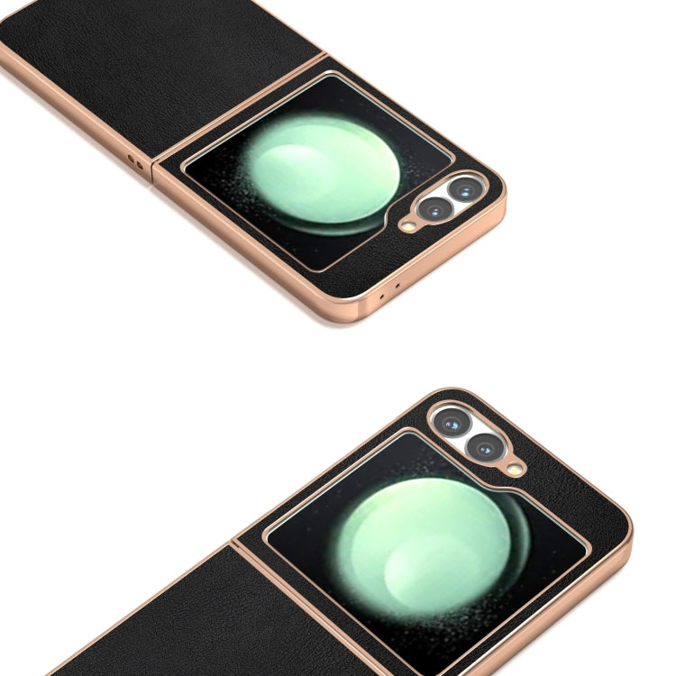For Samsung Galaxy Z Flip6 / Flip7 FE PU Leather Electroplating Frame Full Coverage Phone Case