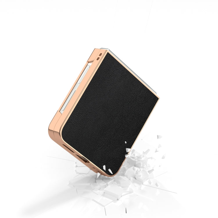 For Samsung Galaxy Z Flip6 / Flip7 FE PU Leather Electroplating Frame Full Coverage Phone Case