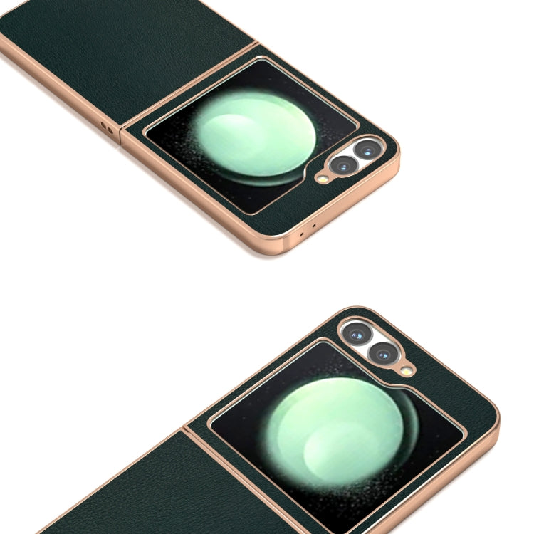 For Samsung Galaxy Z Flip6 / Flip7 FE PU Leather Electroplating Frame Full Coverage Phone Case