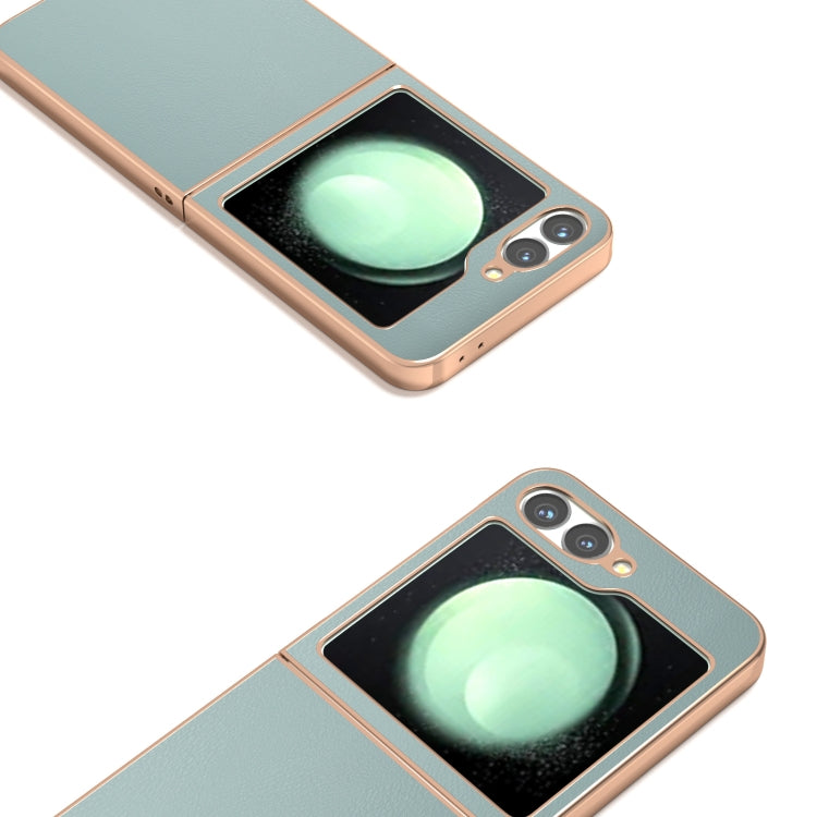 For Samsung Galaxy Z Flip6 / Flip7 FE PU Leather Electroplating Frame Full Coverage Phone Case