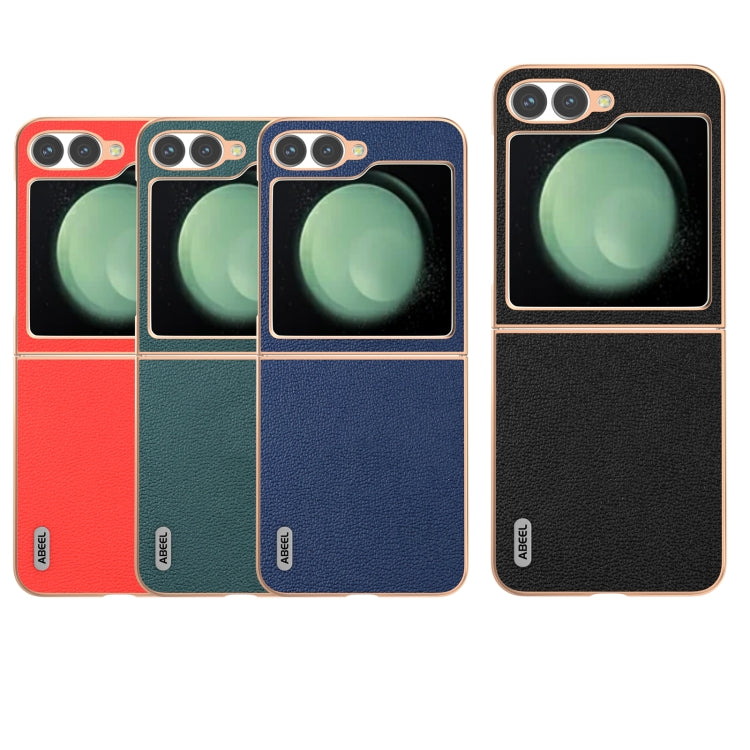 For Samsung Galaxy Z Flip6 / Flip7 FE ABEEL Electroplating Frame Genuine Leather Luolai Series Phone Case
