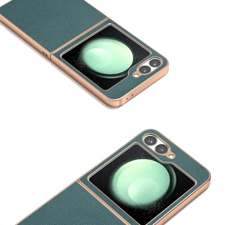 For Samsung Galaxy Z Flip6 / Flip7 FE ABEEL Electroplating Frame Genuine Leather Luolai Series Phone Case