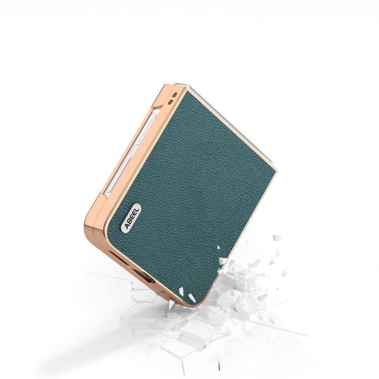 For Samsung Galaxy Z Flip6 / Flip7 FE ABEEL Electroplating Frame Genuine Leather Luolai Series Phone Case