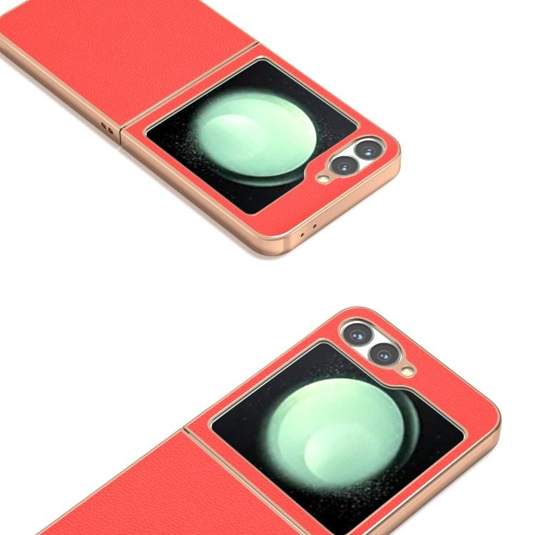 For Samsung Galaxy Z Flip6 / Flip7 FE ABEEL Electroplating Frame Genuine Leather Luolai Series Phone Case