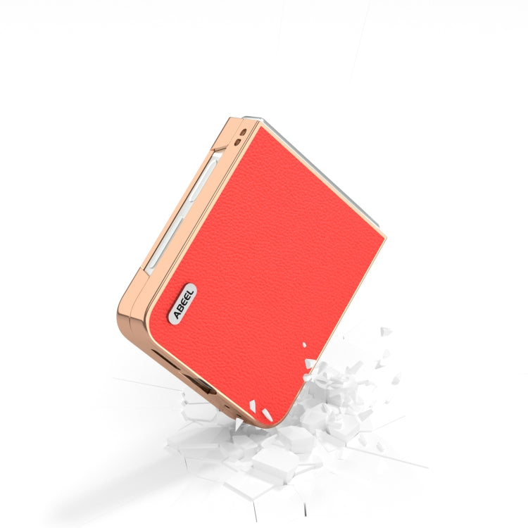 For Samsung Galaxy Z Flip6 / Flip7 FE ABEEL Electroplating Frame Genuine Leather Luolai Series Phone Case