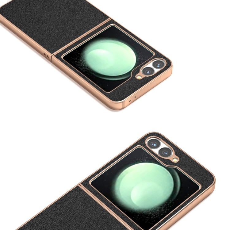 For Samsung Galaxy Z Flip6 / Flip7 FE ABEEL Electroplating Frame Genuine Leather Luolai Series Phone Case