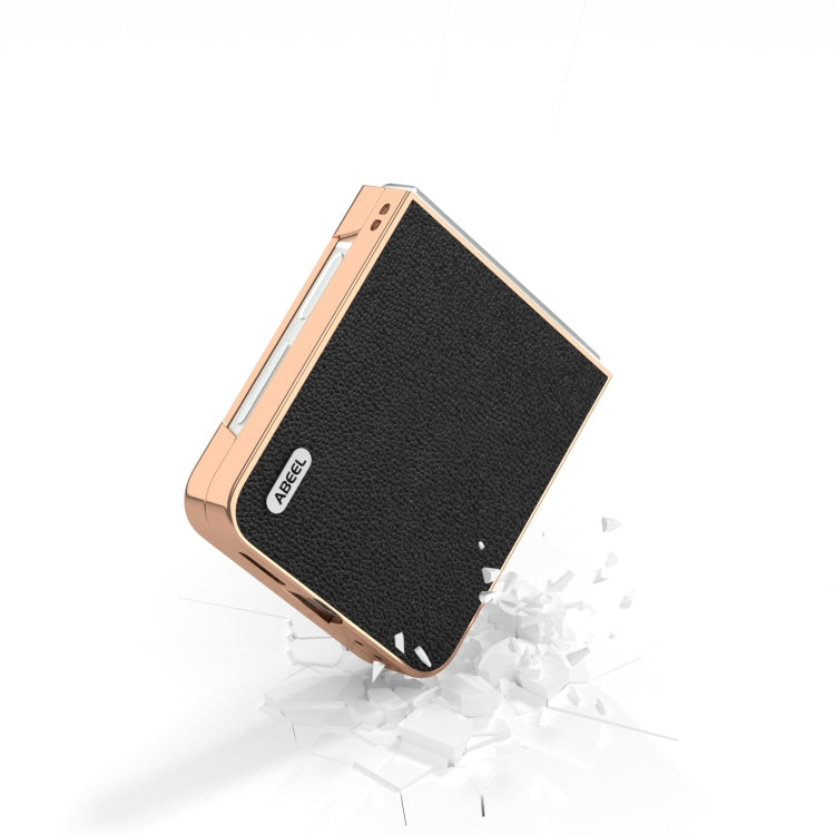 For Samsung Galaxy Z Flip6 / Flip7 FE ABEEL Electroplating Frame Genuine Leather Luolai Series Phone Case