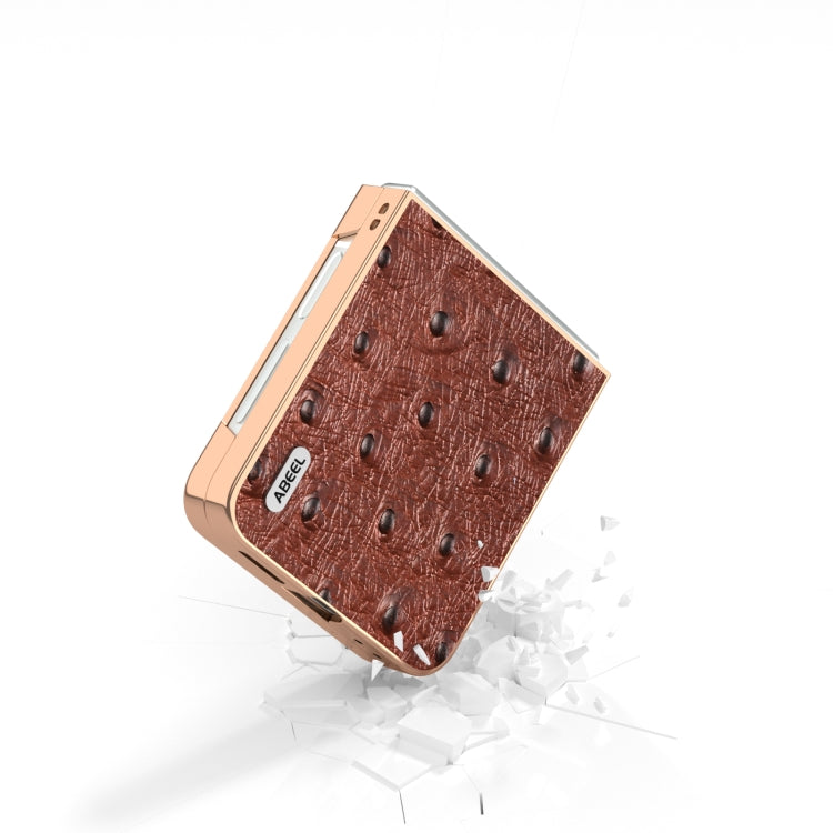 For Samsung Galaxy Z Flip6 / Flip7 FE ABEEL Electroplating Frame Genuine Leather Ostrich Texture Phone Case