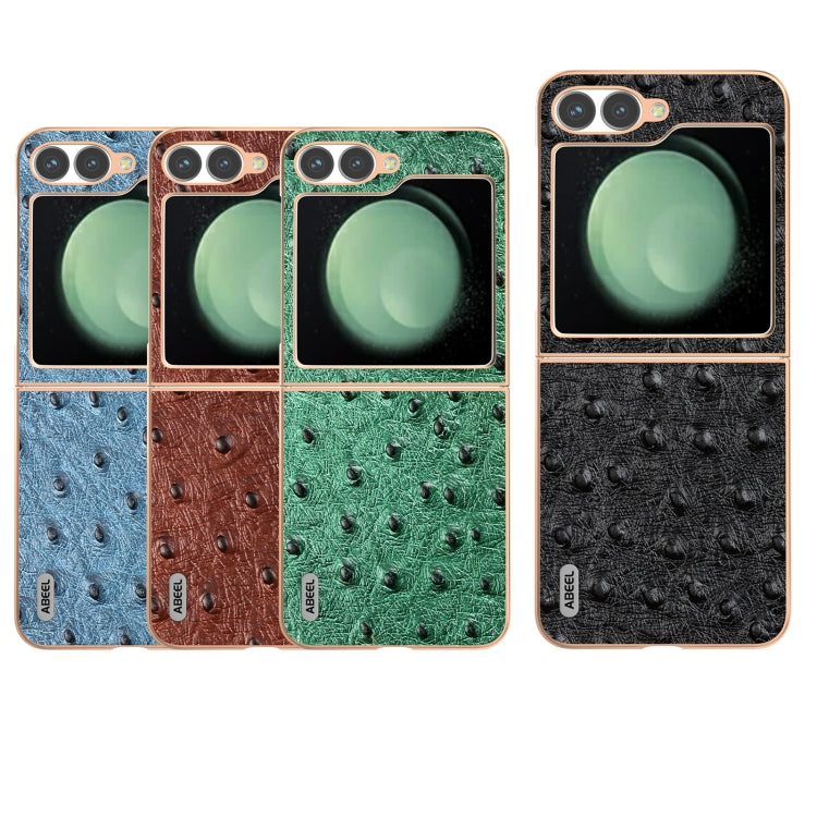 For Samsung Galaxy Z Flip6 / Flip7 FE ABEEL Electroplating Frame Genuine Leather Ostrich Texture Phone Case