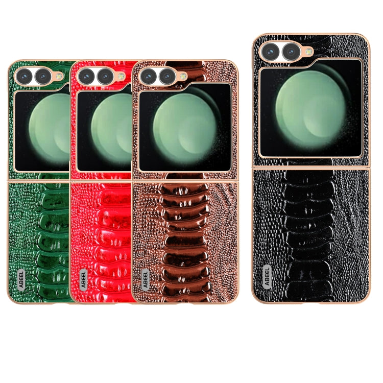 For Samsung Galaxy Z Flip6 / Flip7 FE ABEEL Electroplating Frame Genuine Leather Weilai Series Phone Case