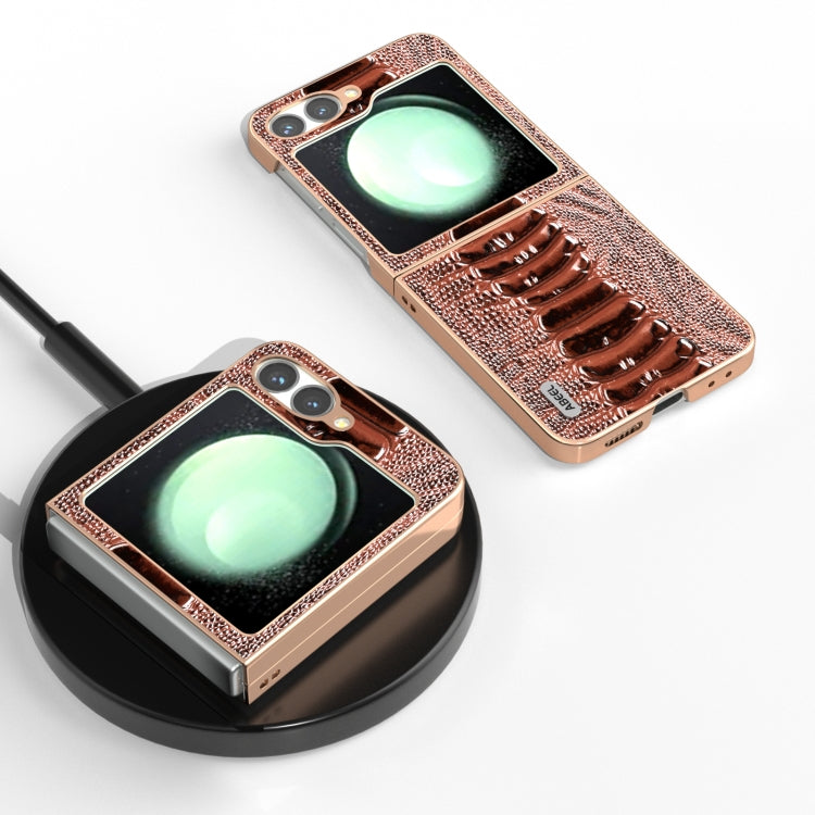 For Samsung Galaxy Z Flip6 / Flip7 FE ABEEL Electroplating Frame Genuine Leather Weilai Series Phone Case