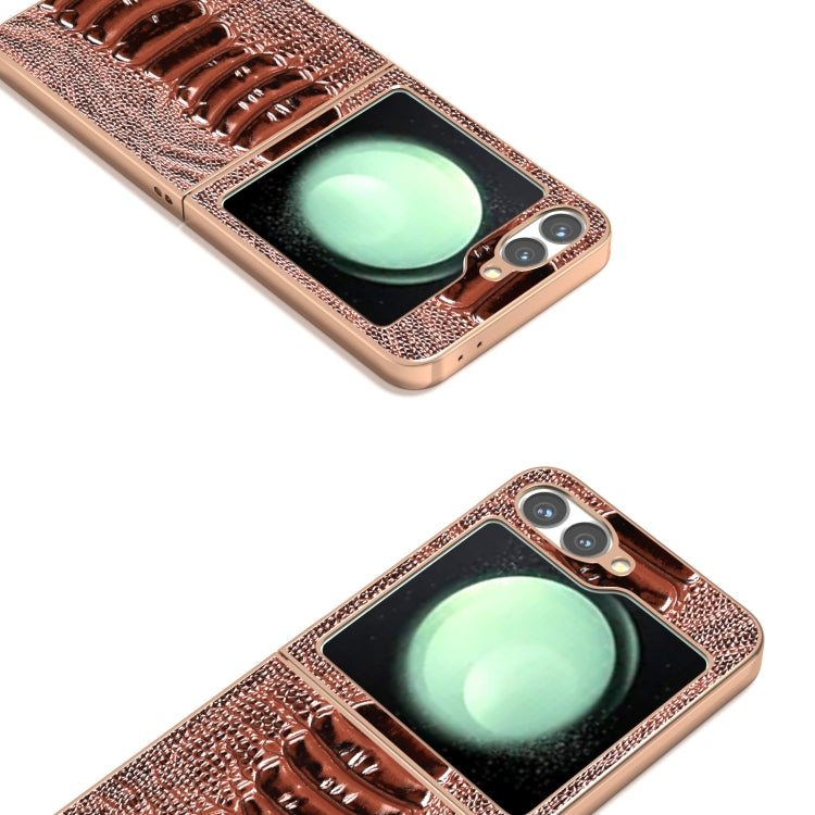 For Samsung Galaxy Z Flip6 / Flip7 FE ABEEL Electroplating Frame Genuine Leather Weilai Series Phone Case