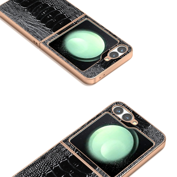 For Samsung Galaxy Z Flip6 / Flip7 FE ABEEL Electroplating Frame Genuine Leather Weilai Series Phone Case