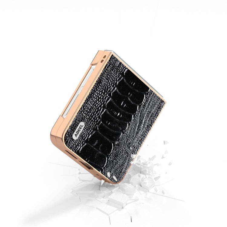 For Samsung Galaxy Z Flip6 / Flip7 FE ABEEL Electroplating Frame Genuine Leather Weilai Series Phone Case