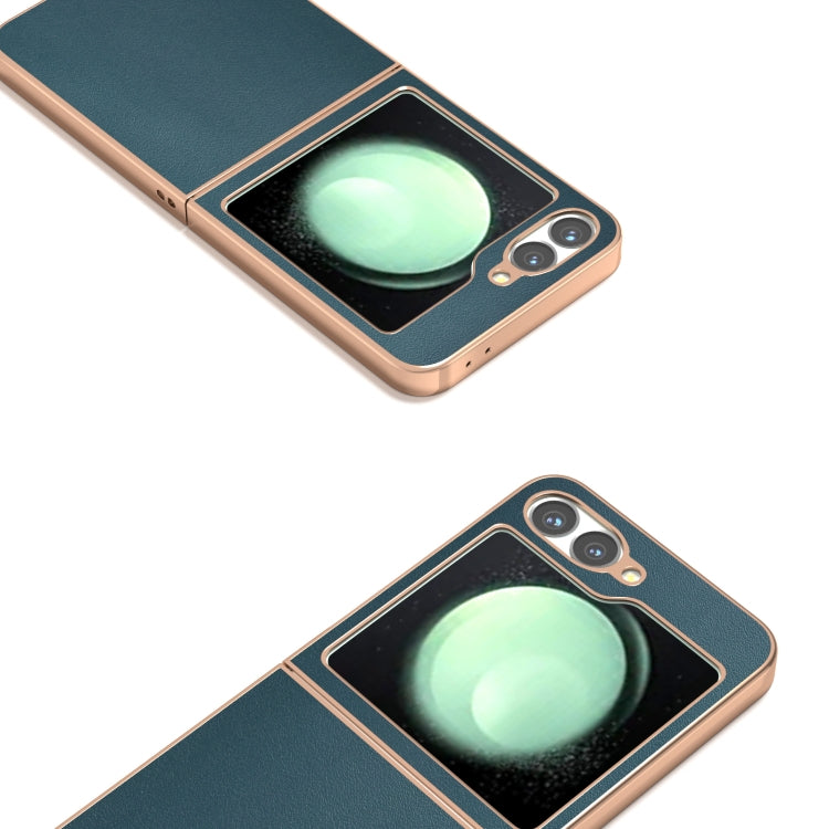 For Samsung Galaxy Z Flip6 / Flip7 FE ABEEL Electroplating Frame Genuine Leather Xiaoya Series Phone Case