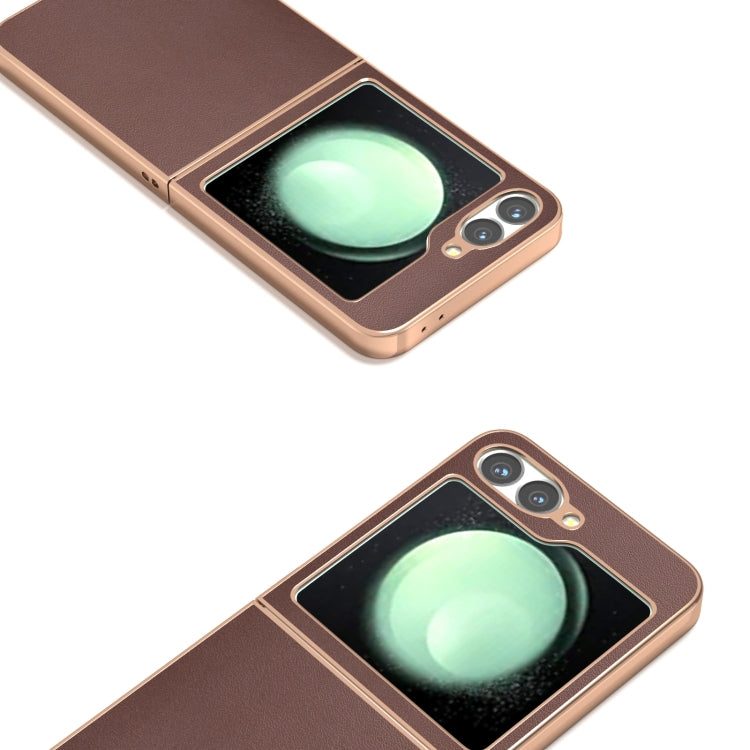 For Samsung Galaxy Z Flip6 / Flip7 FE ABEEL Electroplating Frame Genuine Leather Xiaoya Series Phone Case
