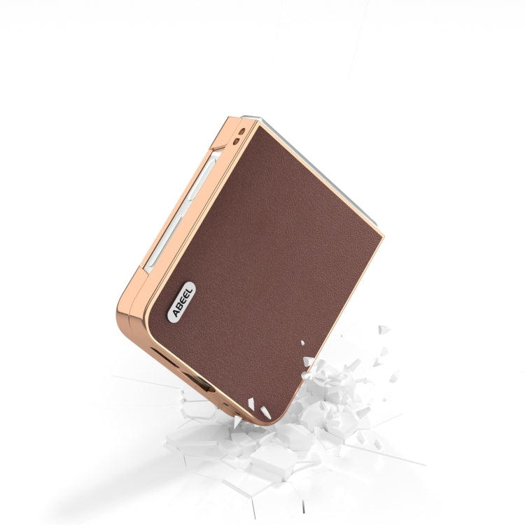 For Samsung Galaxy Z Flip6 / Flip7 FE ABEEL Electroplating Frame Genuine Leather Xiaoya Series Phone Case