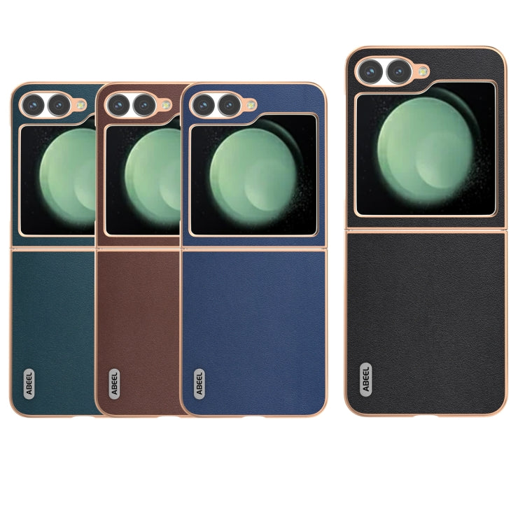 For Samsung Galaxy Z Flip6 / Flip7 FE ABEEL Electroplating Frame Genuine Leather Xiaoya Series Phone Case