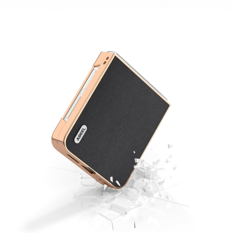 For Samsung Galaxy Z Flip6 / Flip7 FE ABEEL Electroplating Frame Genuine Leather Xiaoya Series Phone Case