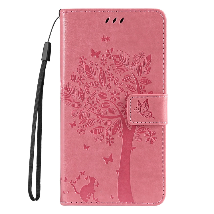 For Galaxy S25 / S24 5G Tree & Cat Embossed Pattern Flip Leather Phone Case