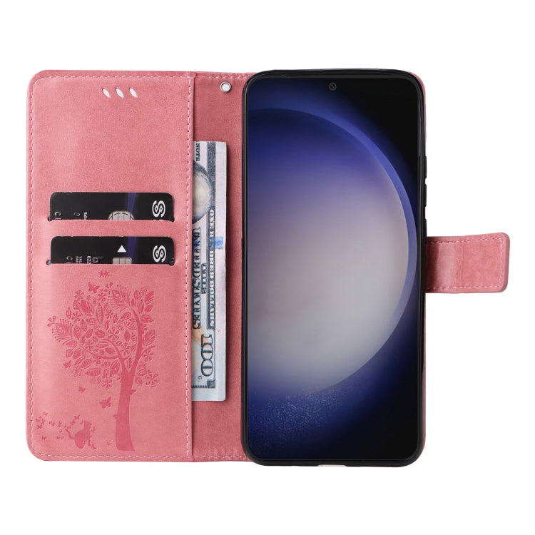 For Galaxy S25 / S24 5G Tree & Cat Embossed Pattern Flip Leather Phone Case